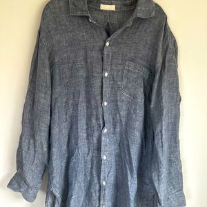 CP Shades Mens Shirt L Blue 100% Linen Slub Chambray Button Down Long Sleeve